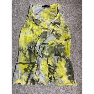 The Limited Womens Yellow Grey Floral Ruffle Sleeveless Blouse Top Small
